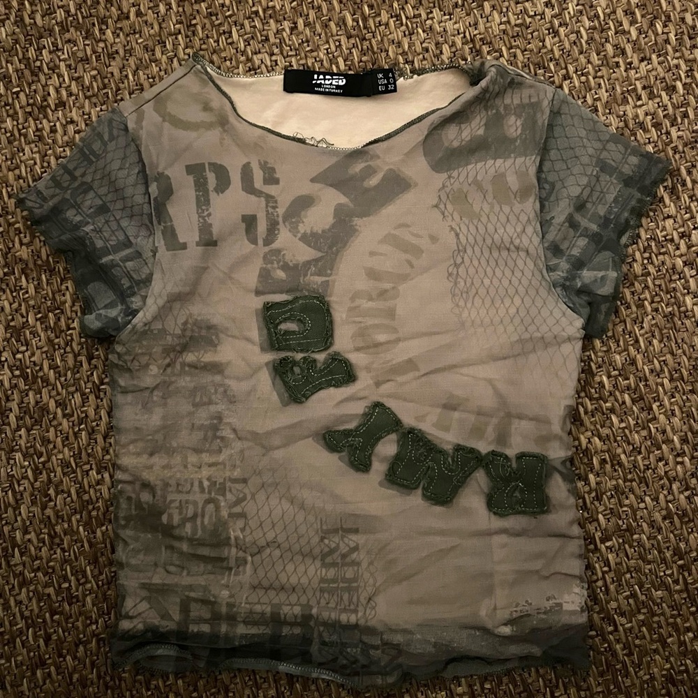 Jaded London Green Graphic Mesh Top